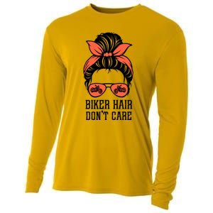 Messy Bun Bike Lovers Biker Hair Don't Care Funny Gift Cooling Performance Long Sleeve Crew