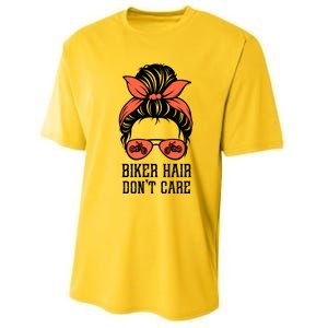 Messy Bun Bike Lovers Biker Hair Don't Care Funny Gift Performance Sprint T-Shirt