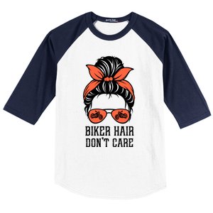 Messy Bun Bike Lovers Biker Hair Don't Care Funny Gift Baseball Sleeve Shirt