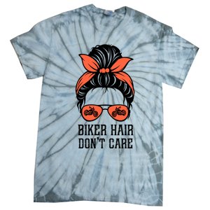 Messy Bun Bike Lovers Biker Hair Don't Care Funny Gift Tie-Dye T-Shirt