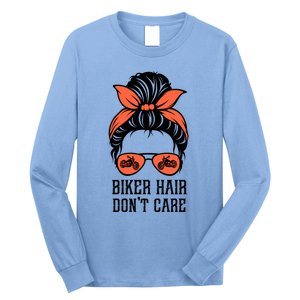 Messy Bun Bike Lovers Biker Hair Don't Care Funny Gift Long Sleeve Shirt