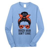 Messy Bun Bike Lovers Biker Hair Don't Care Funny Gift Long Sleeve Shirt