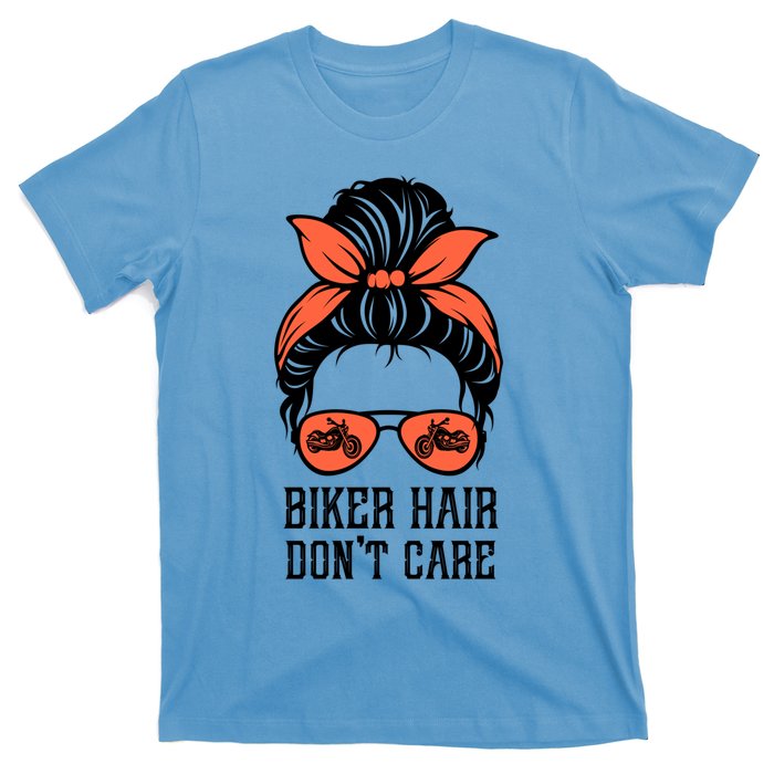 Messy Bun Bike Lovers Biker Hair Don't Care Funny Gift T-Shirt