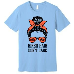 Messy Bun Bike Lovers Biker Hair Don't Care Funny Gift Premium T-Shirt