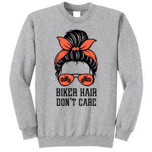 Messy Bun Bike Lovers Biker Hair Don't Care Funny Gift Sweatshirt