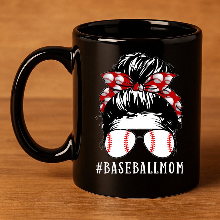 Messy Bun Baseball Mom 11oz C Handle Ceramic Mug