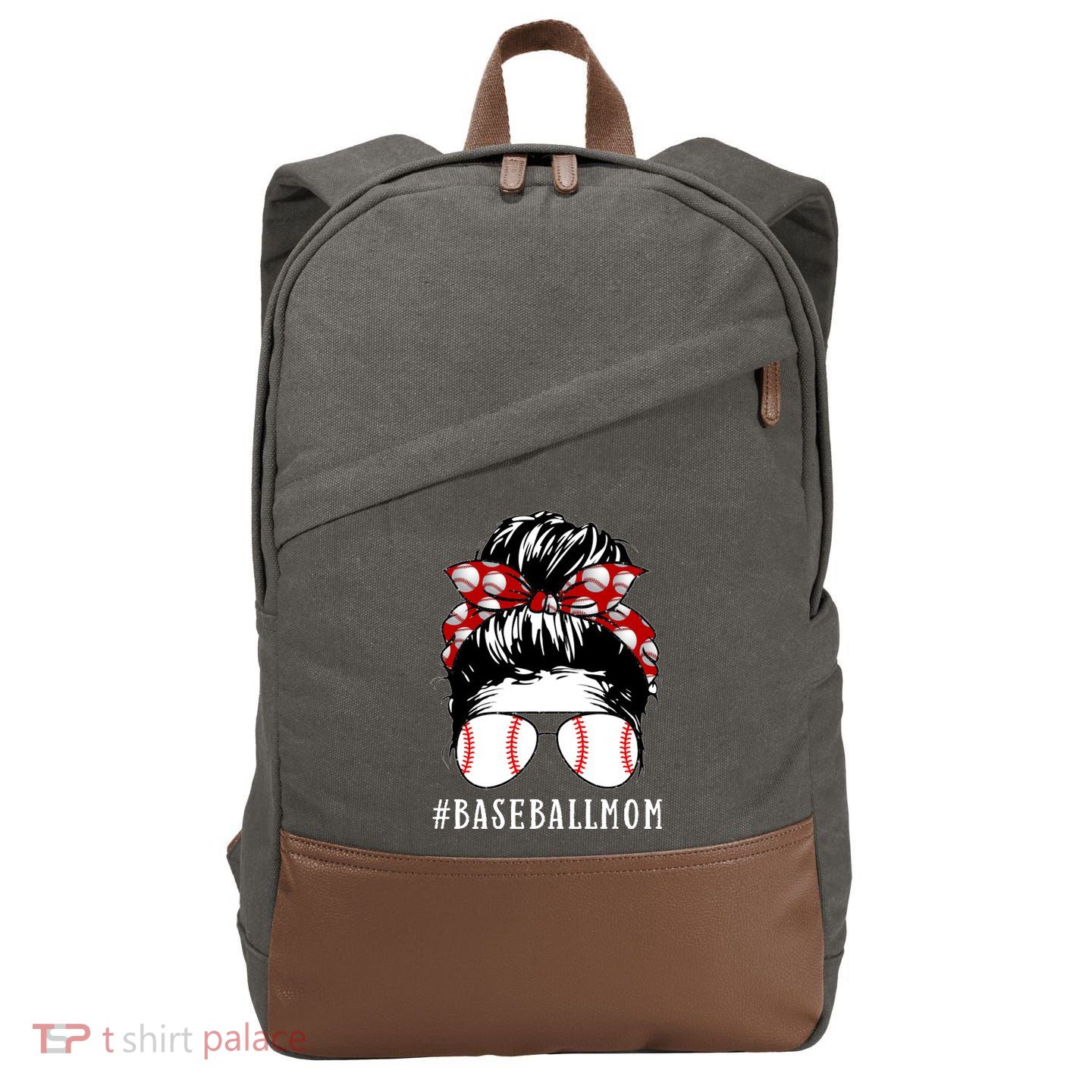 Messy Bun Baseball Mom Cotton Canvas Backpack