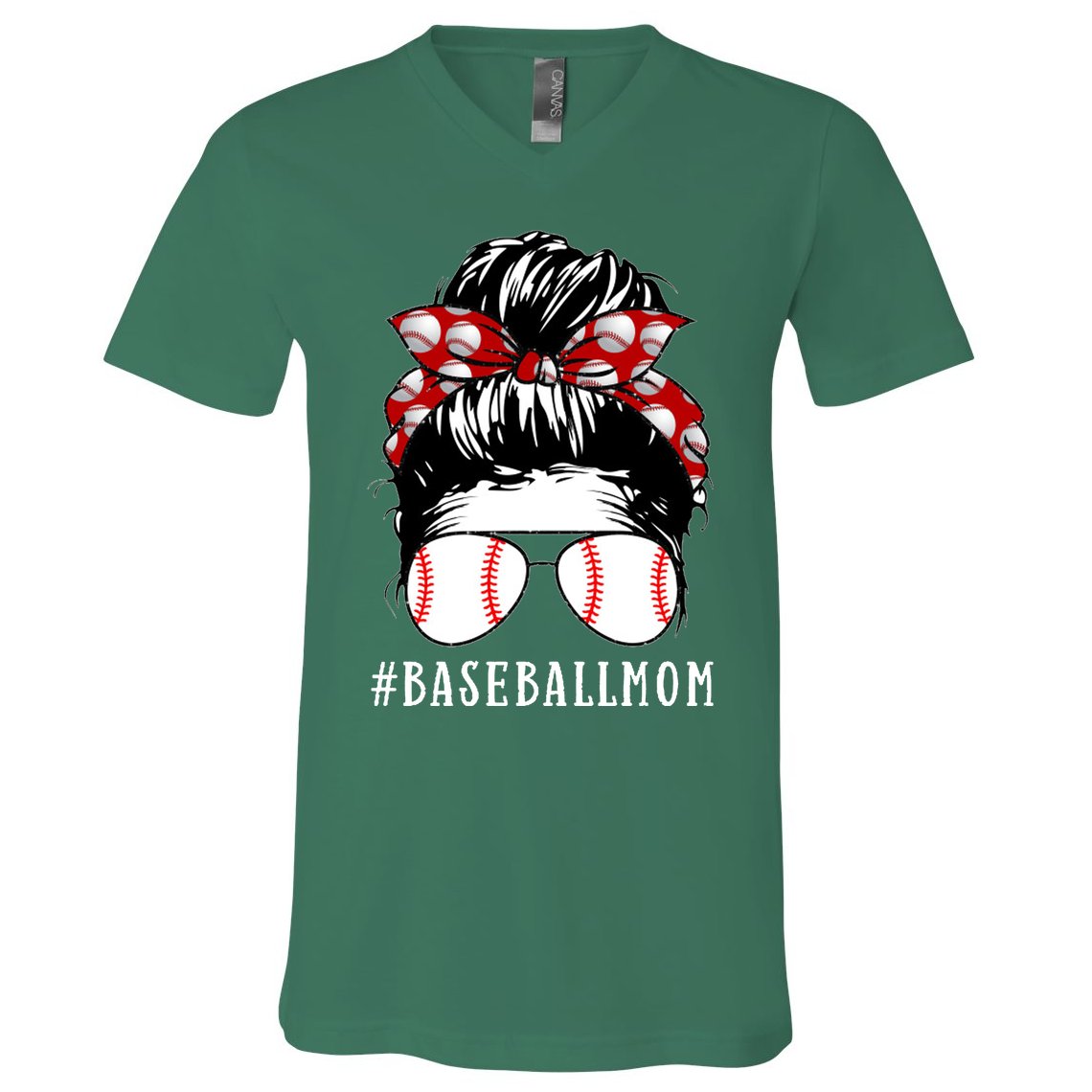 Messy Bun Baseball Mom V-Neck T-Shirt