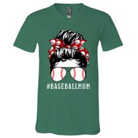 Messy Bun Baseball Mom V-Neck T-Shirt