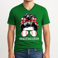 Messy Bun Baseball Mom V-Neck T-Shirt
