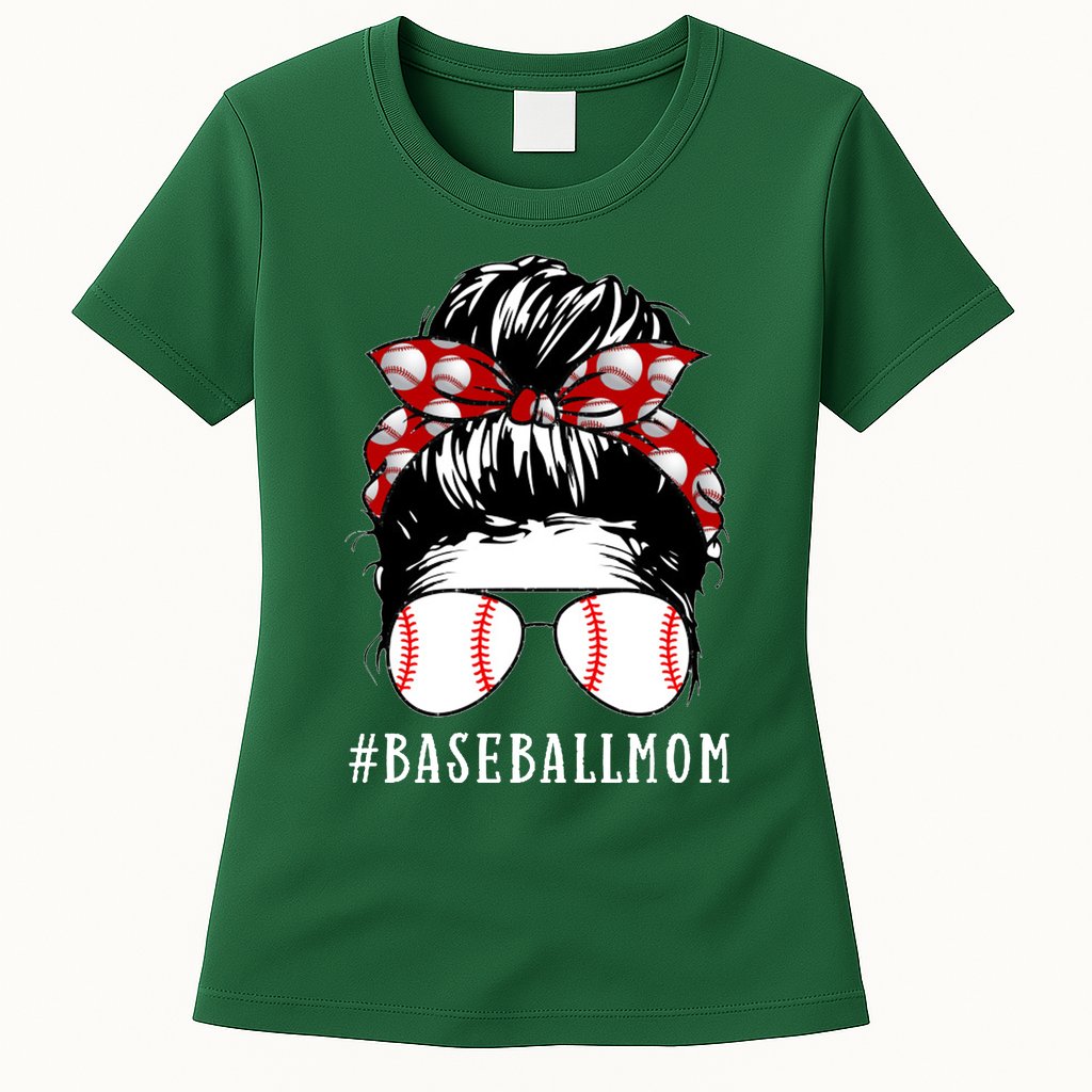 Messy Bun Baseball Mom Womens T-Shirt