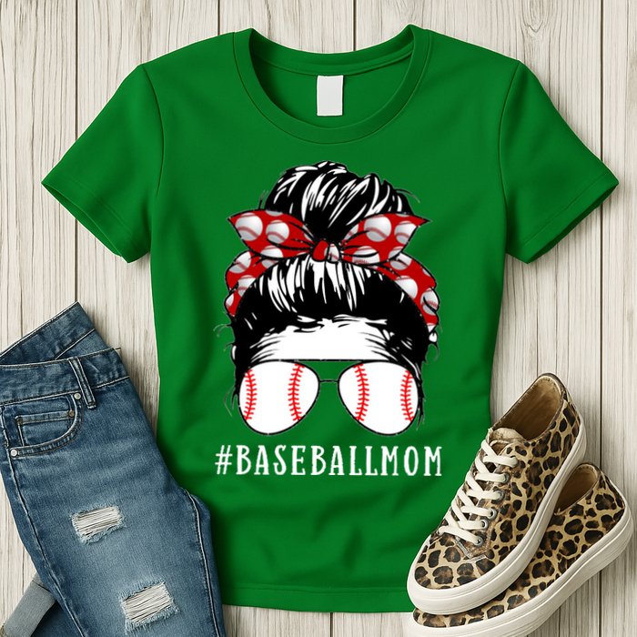 Messy Bun Baseball Mom Womens T-Shirt