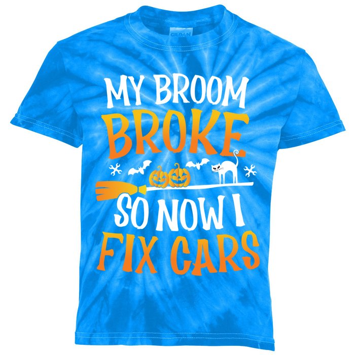 My Broom Broke So Now I Fix Cars Funny Halloween Costume Gift Kids Tie-Dye T-Shirt