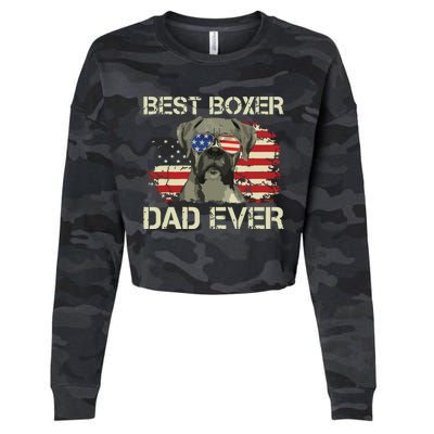 Men Best Boxer Dad Ever Dog Lover American Flag Gift Cropped Pullover Crew