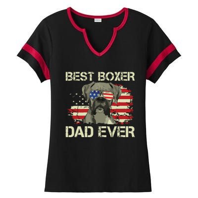 Men Best Boxer Dad Ever Dog Lover American Flag Gift Ladies Halftime Notch Neck Tee