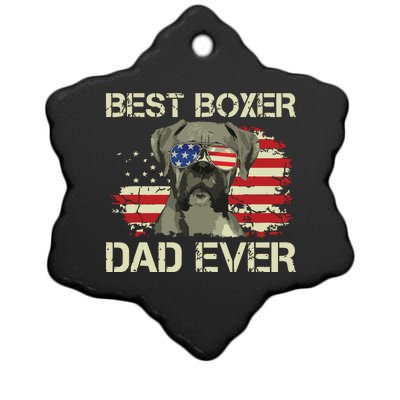 Men Best Boxer Dad Ever Dog Lover American Flag Gift Ceramic Star Ornament