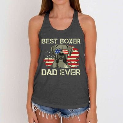 Men Best Boxer Dad Ever Dog Lover American Flag Gift Women's Knotted Racerback Tank