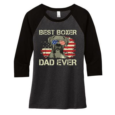 Men Best Boxer Dad Ever Dog Lover American Flag Gift Women's Tri-Blend 3/4-Sleeve Raglan Shirt