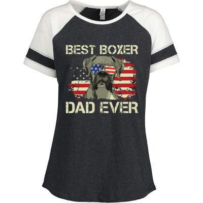 Men Best Boxer Dad Ever Dog Lover American Flag Gift Enza Ladies Jersey Colorblock Tee