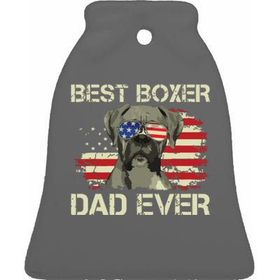 Men Best Boxer Dad Ever Dog Lover American Flag Gift Ceramic Bell Ornament