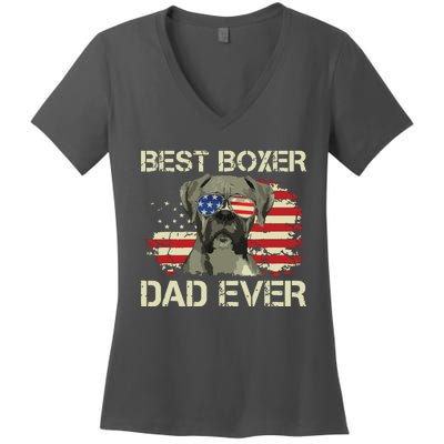 Men Best Boxer Dad Ever Dog Lover American Flag Gift Women's V-Neck T-Shirt