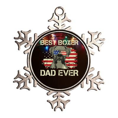 Men Best Boxer Dad Ever Dog Lover American Flag Gift Metallic Star Ornament