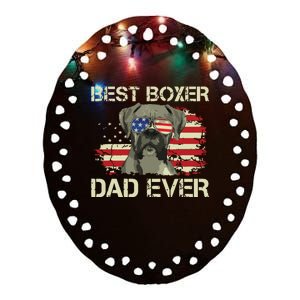 Men Best Boxer Dad Ever Dog Lover American Flag Gift Ceramic Oval Ornament