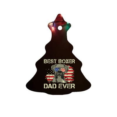 Men Best Boxer Dad Ever Dog Lover American Flag Gift Ceramic Tree Ornament