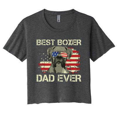 Men Best Boxer Dad Ever Dog Lover American Flag Gift Women's Crop Top Tee