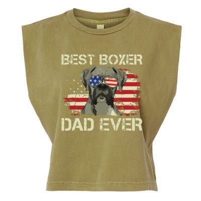 Men Best Boxer Dad Ever Dog Lover American Flag Gift Garment-Dyed Women's Muscle Tee