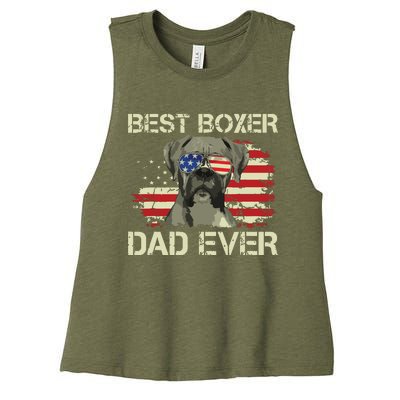 Men Best Boxer Dad Ever Dog Lover American Flag Gift Women's Racerback Cropped Tank