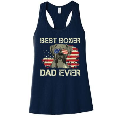 Men Best Boxer Dad Ever Dog Lover American Flag Gift Women's Racerback Tank