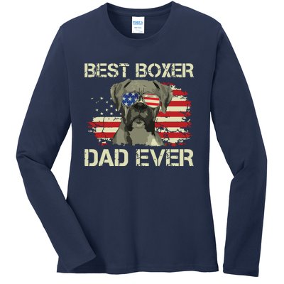 Men Best Boxer Dad Ever Dog Lover American Flag Gift Ladies Long Sleeve Shirt