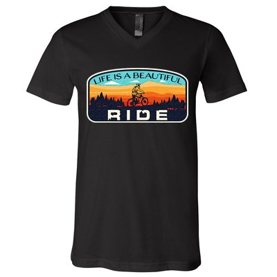 Mountain Bike Biking Cycling Retro MTB Trail Enthusiast Idea V-Neck T-Shirt