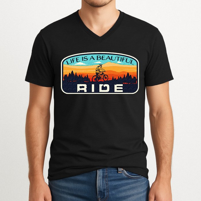 Mountain Bike Biking Cycling Retro MTB Trail Enthusiast Idea V-Neck T-Shirt