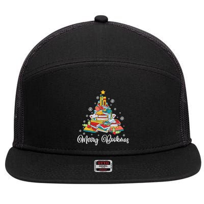 Merry Bookmas Books Pine Tree Funny Reading Lover Christmas Gift 7 Panel Mesh Trucker Snapback Hat