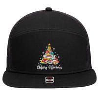 Merry Bookmas Books Pine Tree Funny Reading Lover Christmas Gift 7 Panel Mesh Trucker Snapback Hat