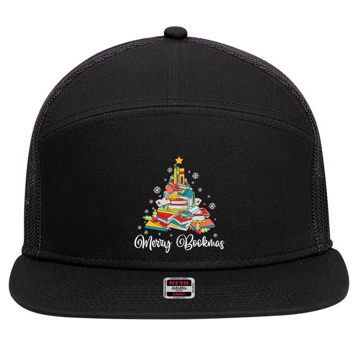Merry Bookmas Books Pine Tree Funny Reading Lover Christmas Gift 7 Panel Mesh Trucker Snapback Hat