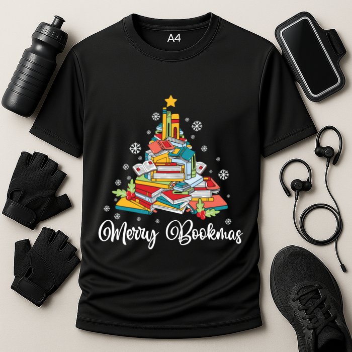 Merry Bookmas Books Pine Tree Funny Reading Lover Christmas Gift Performance Shirt