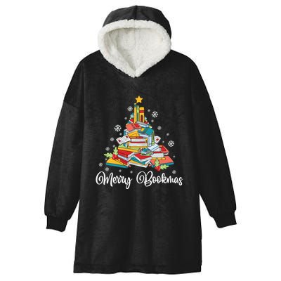 Merry Bookmas Books Pine Tree Funny Reading Lover Christmas Gift Hooded Wearable Blanket