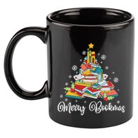 Merry Bookmas Books Pine Tree Funny Reading Lover Christmas Gift 11oz C Handle Ceramic Mug