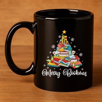 Merry Bookmas Books Pine Tree Funny Reading Lover Christmas Gift 11oz C Handle Ceramic Mug