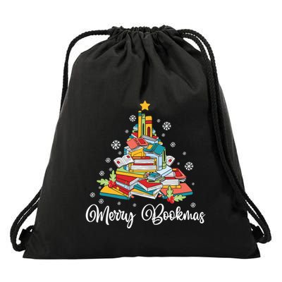 Merry Bookmas Books Pine Tree Funny Reading Lover Christmas Gift Drawstring Bag