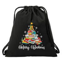 Merry Bookmas Books Pine Tree Funny Reading Lover Christmas Gift Drawstring Bag