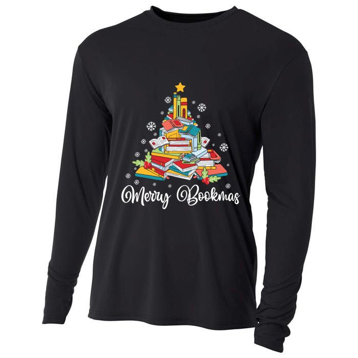 Merry Bookmas Books Pine Tree Funny Reading Lover Christmas Gift Cooling Performance Long Sleeve Crew