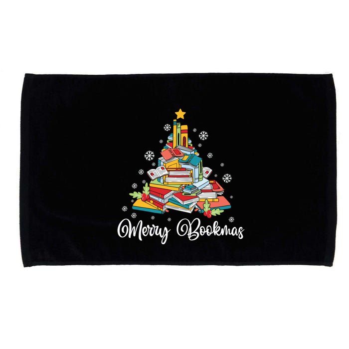 Merry Bookmas Books Pine Tree Funny Reading Lover Christmas Gift Microfiber Hand Towel