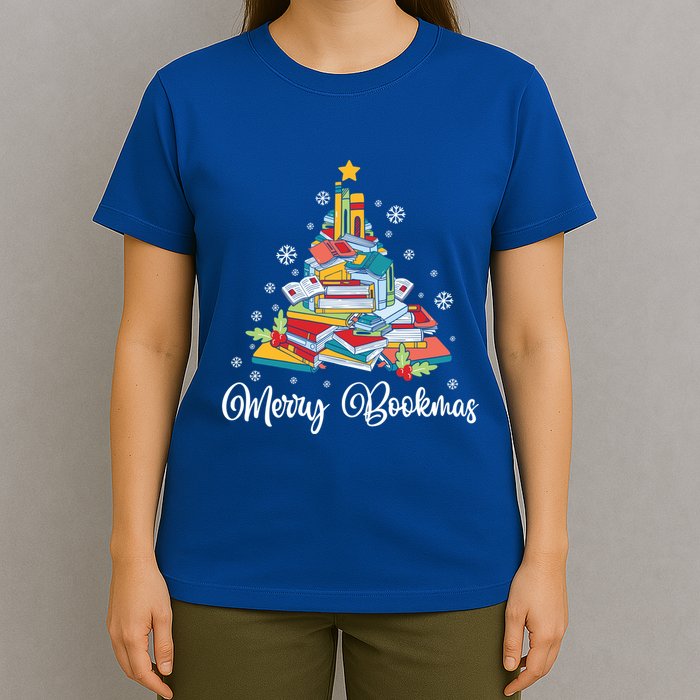 Merry Bookmas Books Pine Tree Funny Reading Lover Christmas Gift T-Shirt