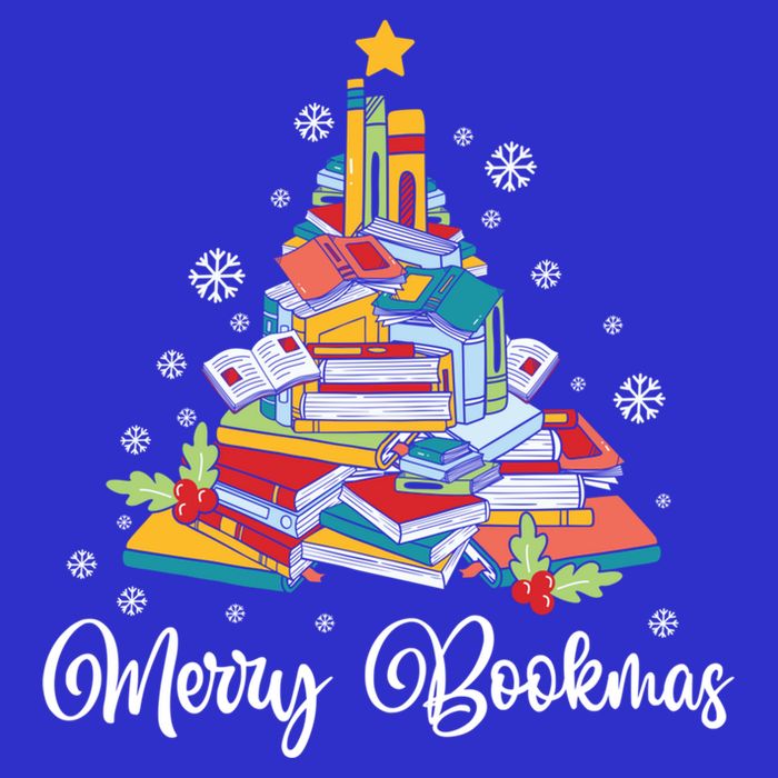 Merry Bookmas Books Pine Tree Funny Reading Lover Christmas Gift T-Shirt