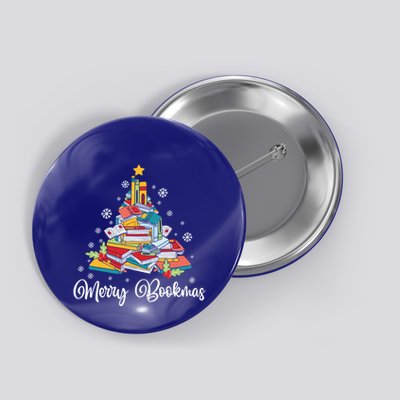 Merry Bookmas Books Pine Tree Funny Reading Lover Christmas Gift Button