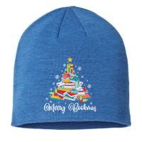 Merry Bookmas Books Pine Tree Funny Reading Lover Christmas Gift Sustainable Beanie